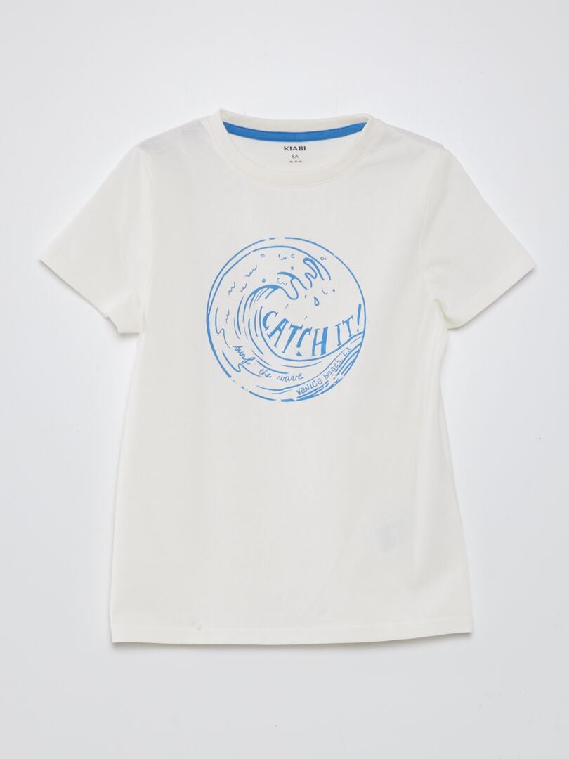 Camiseta de algodón con cuello redondo BLANCO - Kiabi