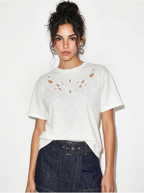 Camiseta de algodón con cuello redondo bordada lucci - Kiabi
