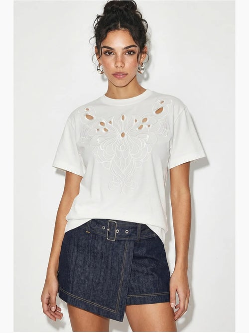 Camiseta de algodón con cuello redondo bordada lucci - Kiabi