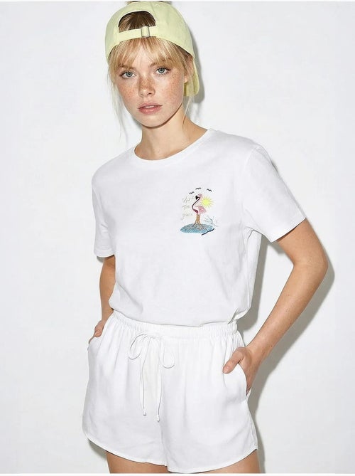 Camiseta de algodón con cuello redondo bordada lucci - Kiabi