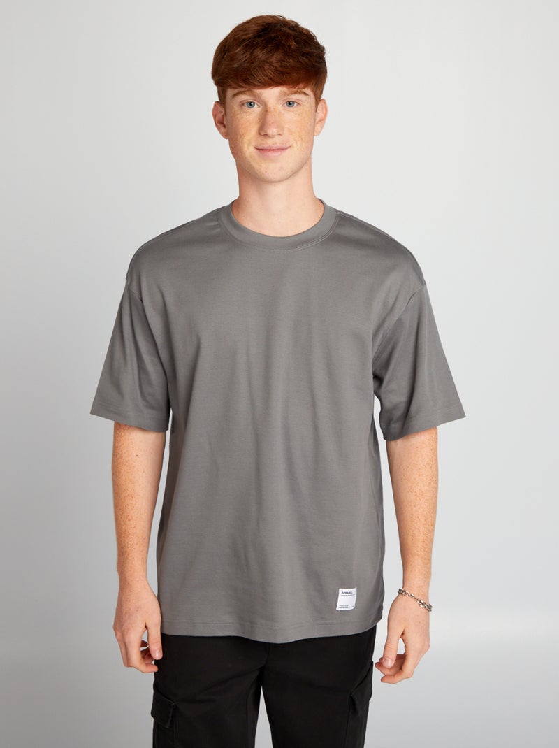 Camiseta de algodón con cuello redondo GRIS - Kiabi