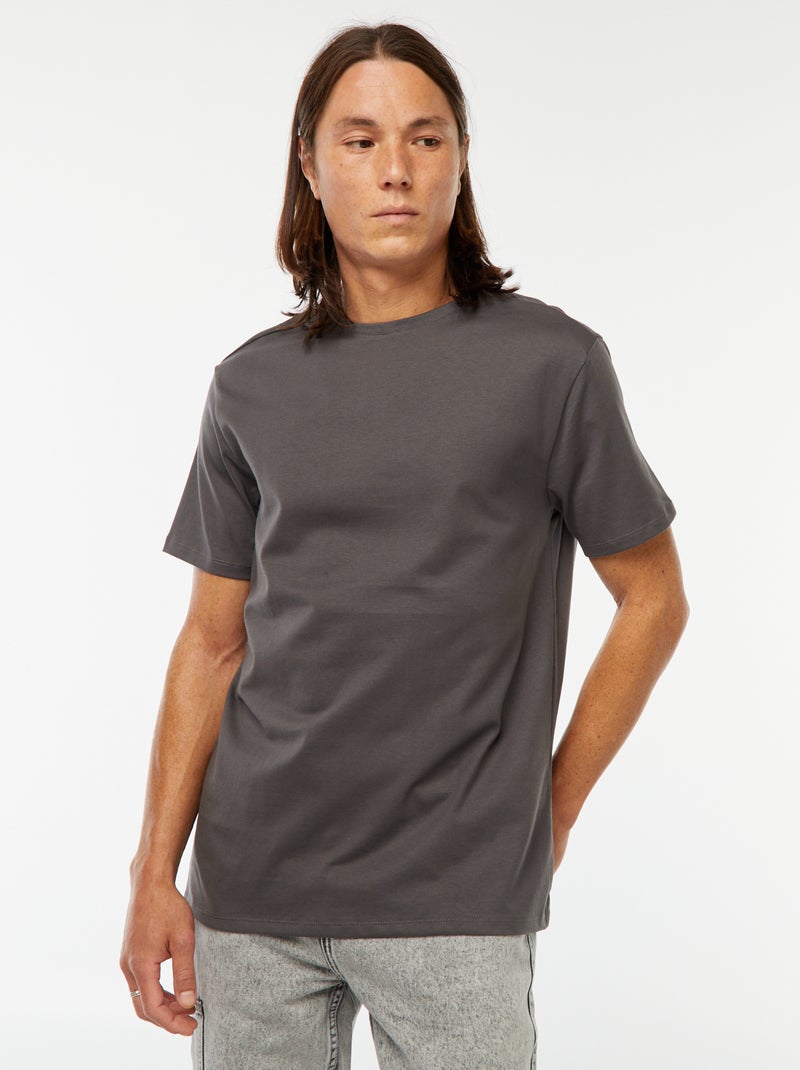 Camiseta de algodón con cuello redondo gris - Kiabi
