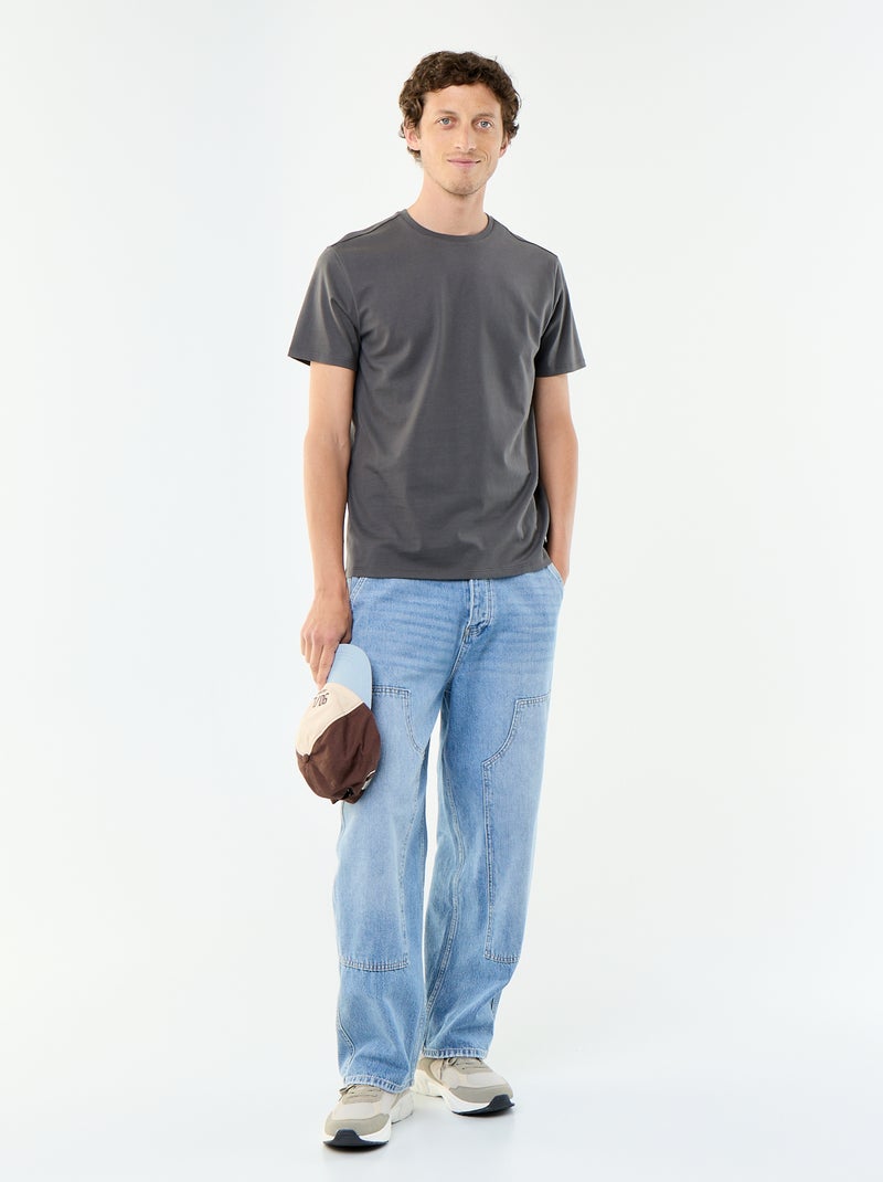 Camiseta de algodón con cuello redondo Gris - Kiabi