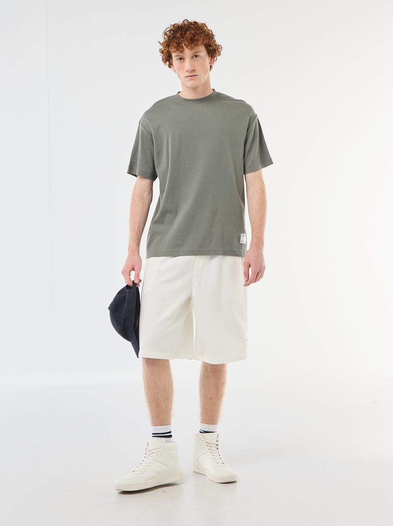 Camiseta de algodón con cuello redondo Kaki - Kiabi