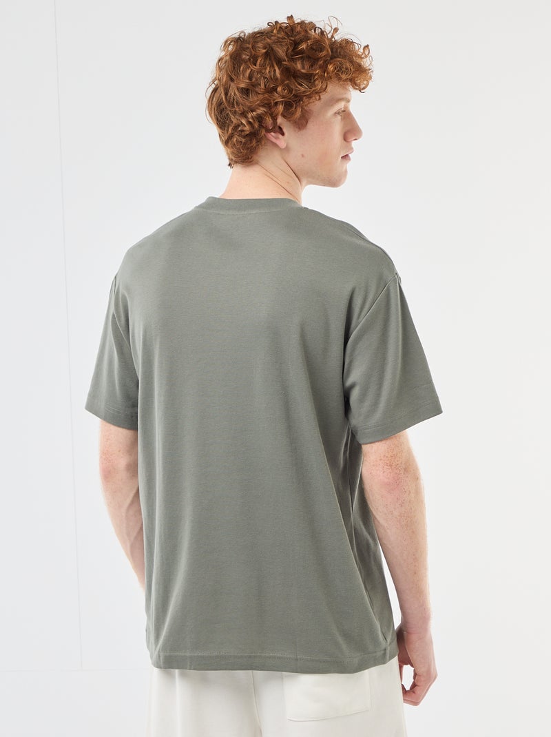 Camiseta de algodón con cuello redondo Kaki - Kiabi