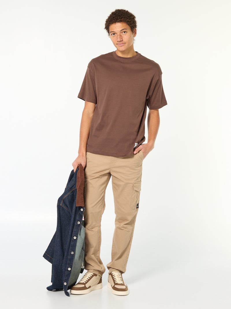 Camiseta de algodón con cuello redondo Marron - Kiabi