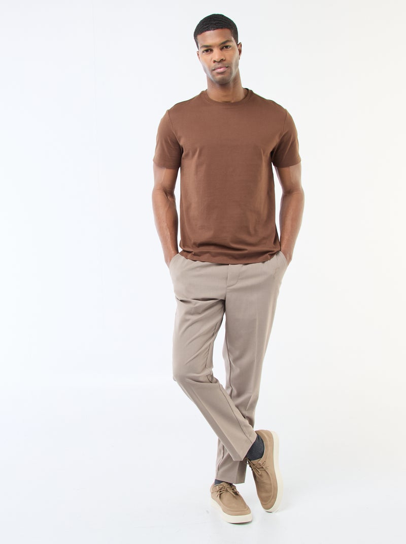 Camiseta de algodón con cuello redondo Marron - Kiabi