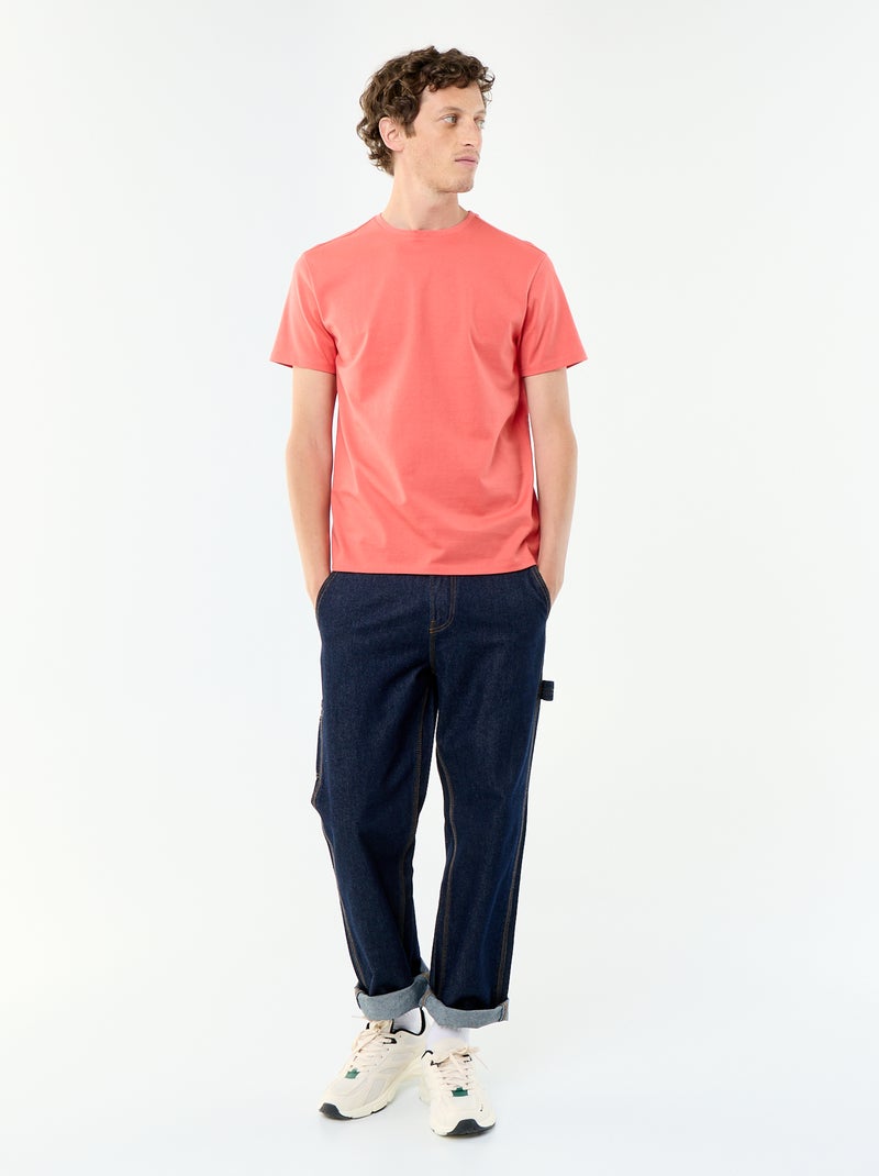 Camiseta de algodón con cuello redondo Naranja - Kiabi