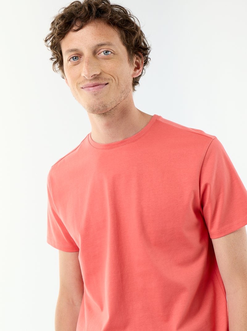Camiseta de algodón con cuello redondo Naranja - Kiabi