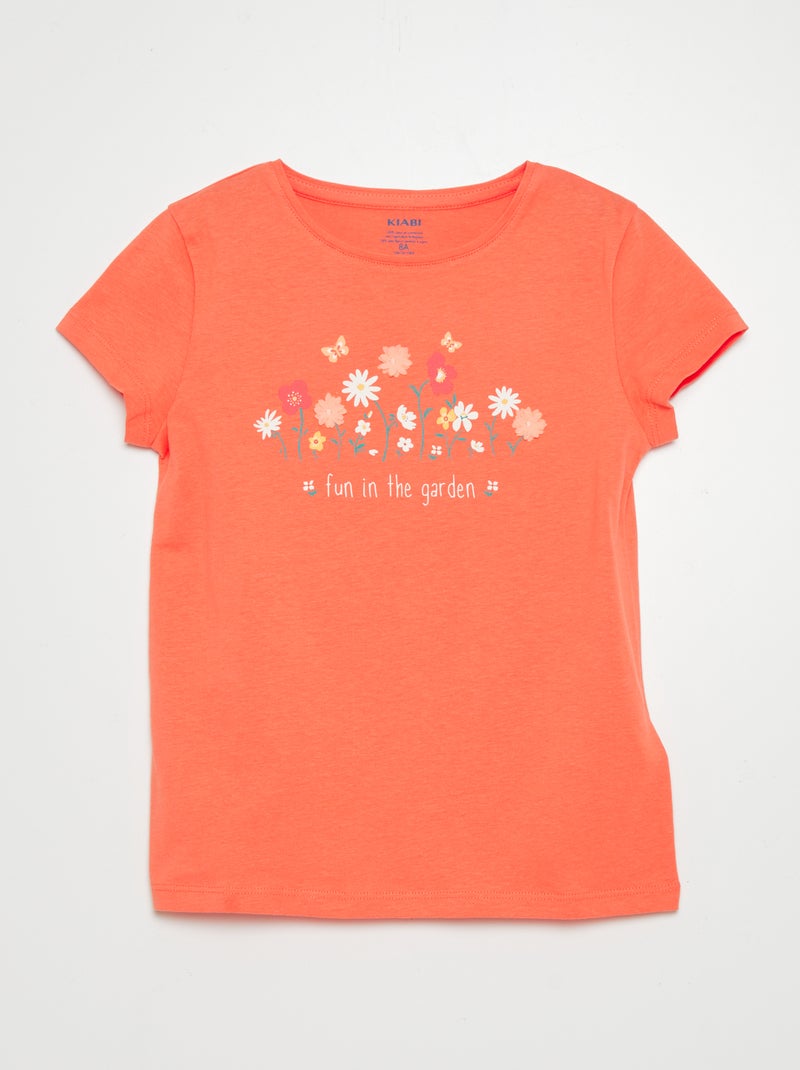 Camiseta de algodón con cuello redondo NARANJA - Kiabi