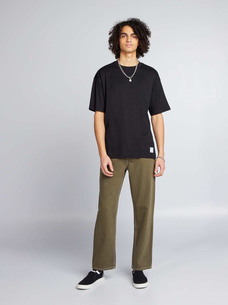 Camiseta de algodón con cuello redondo negro - Kiabi