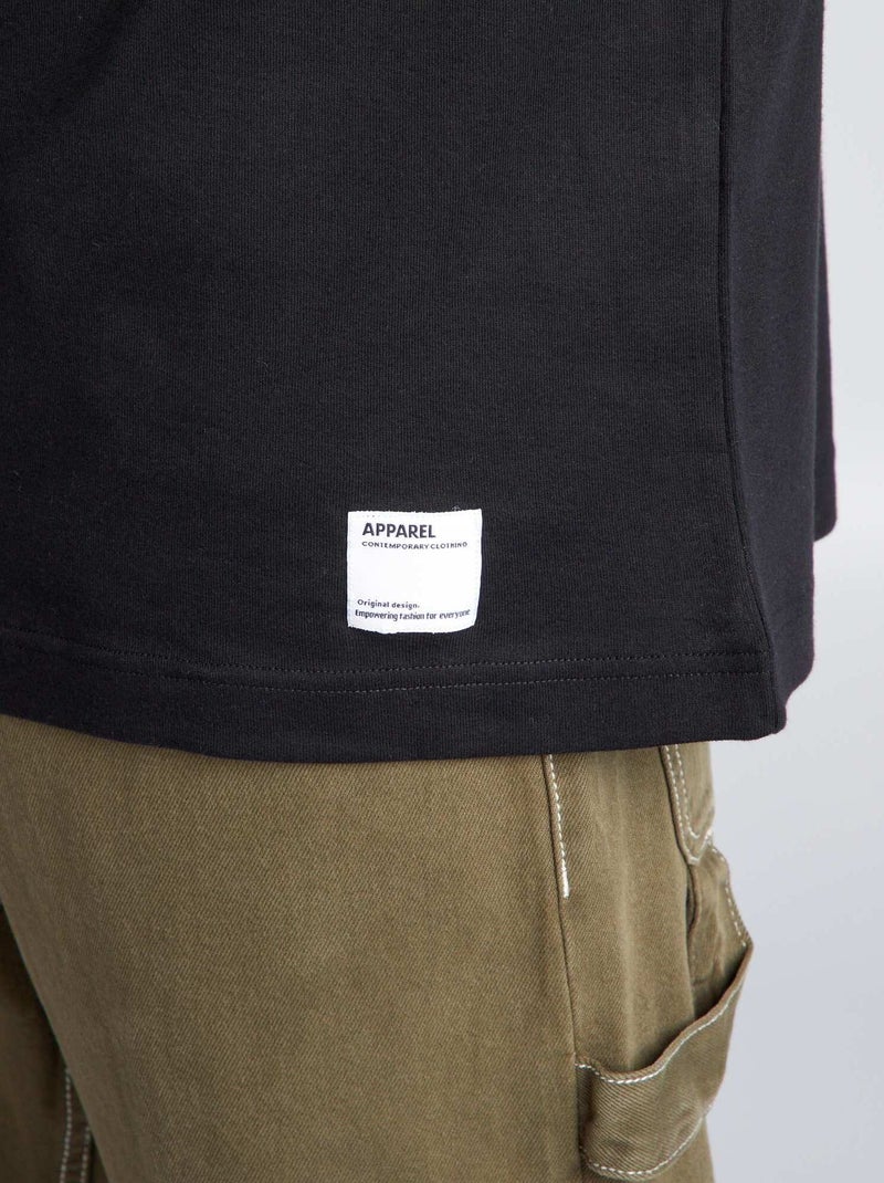Camiseta de algodón con cuello redondo negro - Kiabi