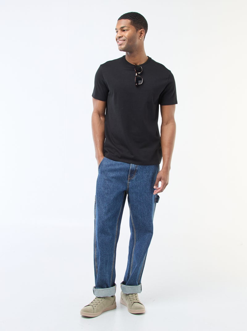 Camiseta de algodón con cuello redondo Negro - Kiabi