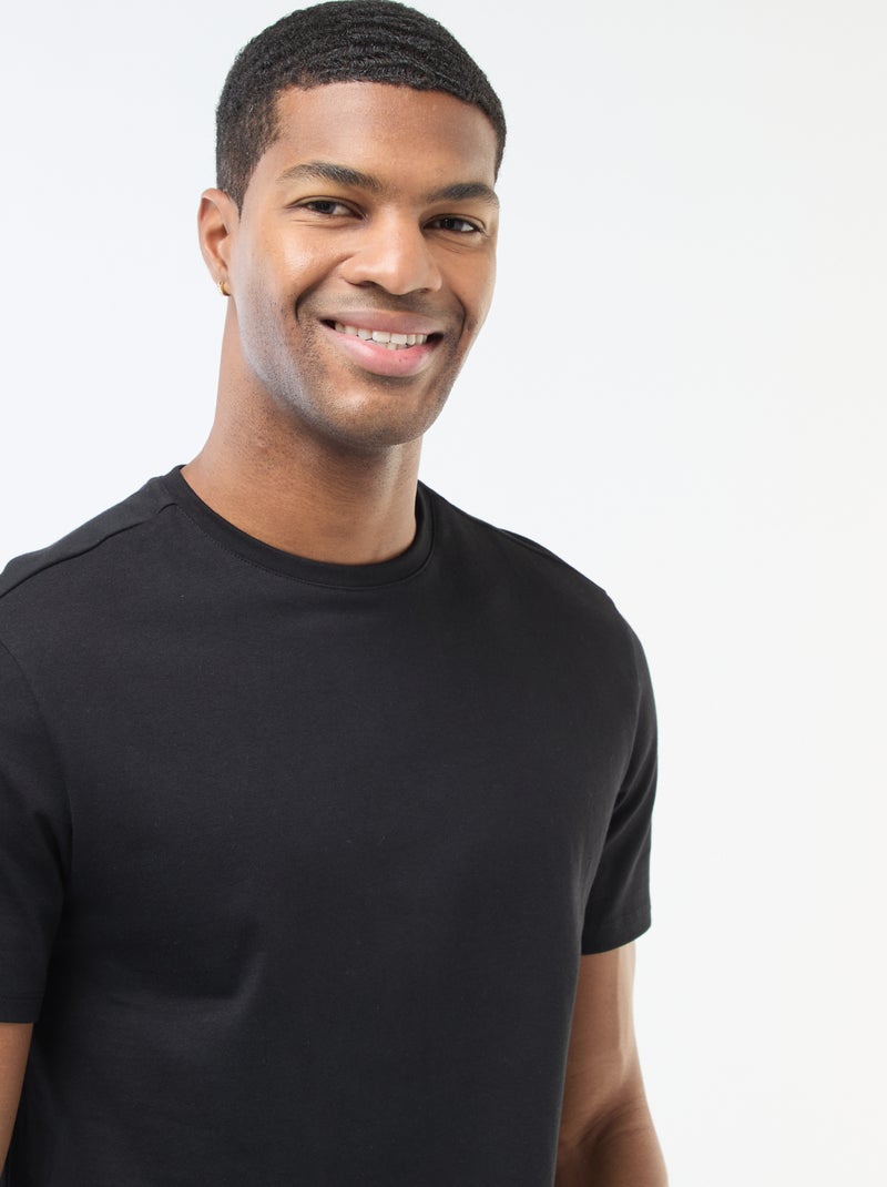 Camiseta de algodón con cuello redondo Negro - Kiabi