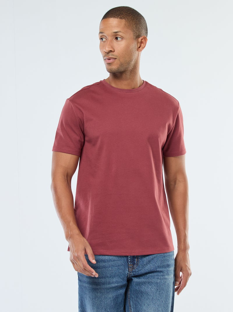 Camiseta de algodón con cuello redondo Rojo - Kiabi
