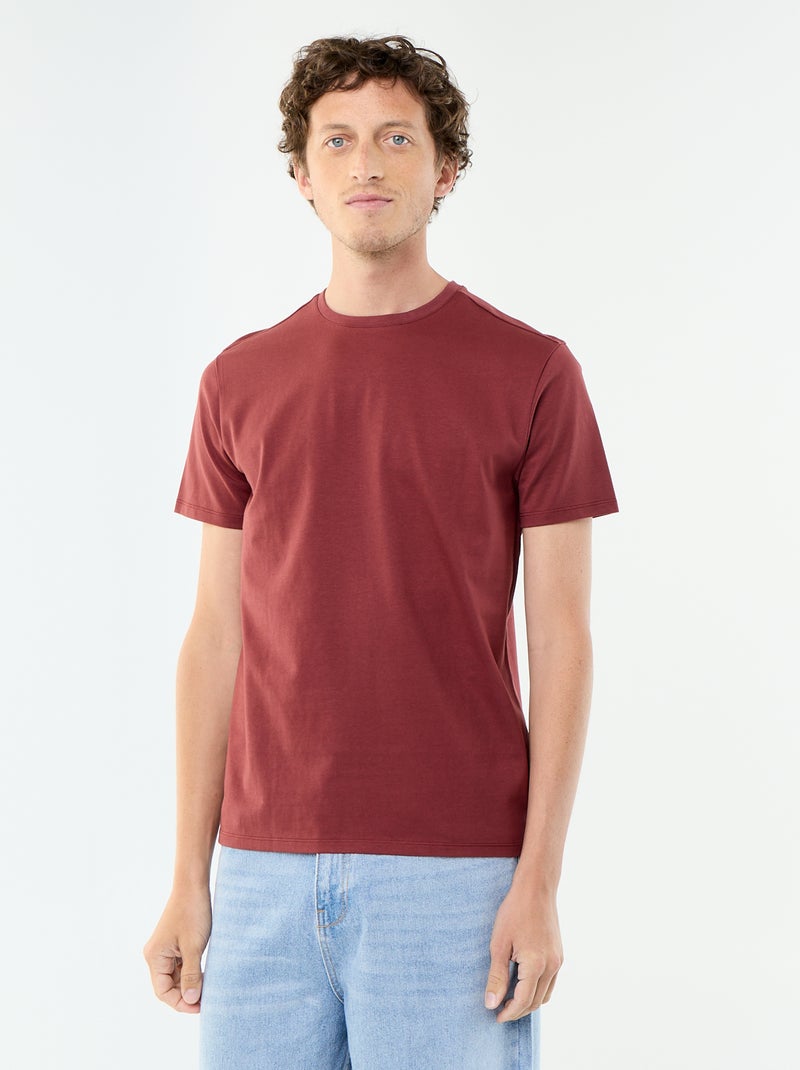 Camiseta de algodón con cuello redondo Rojo - Kiabi