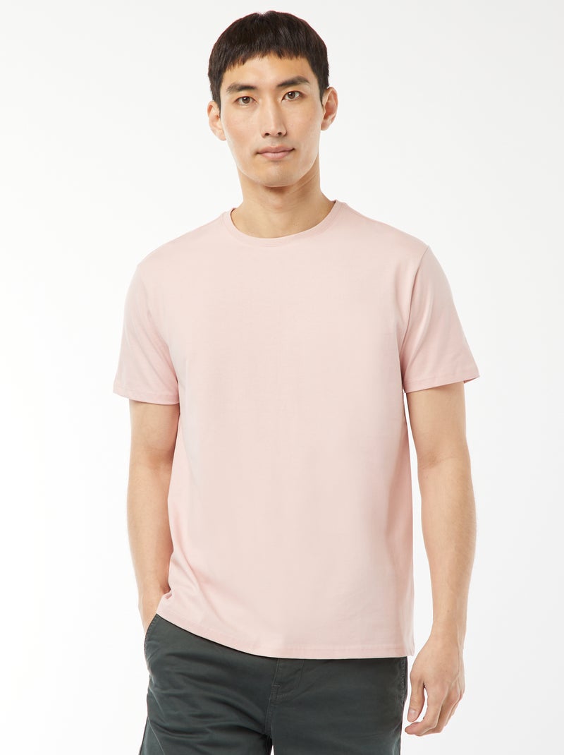 Camiseta de algodón con cuello redondo Rosa - Kiabi