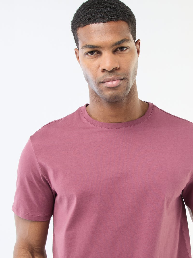 Camiseta de algodón con cuello redondo Rosa - Kiabi