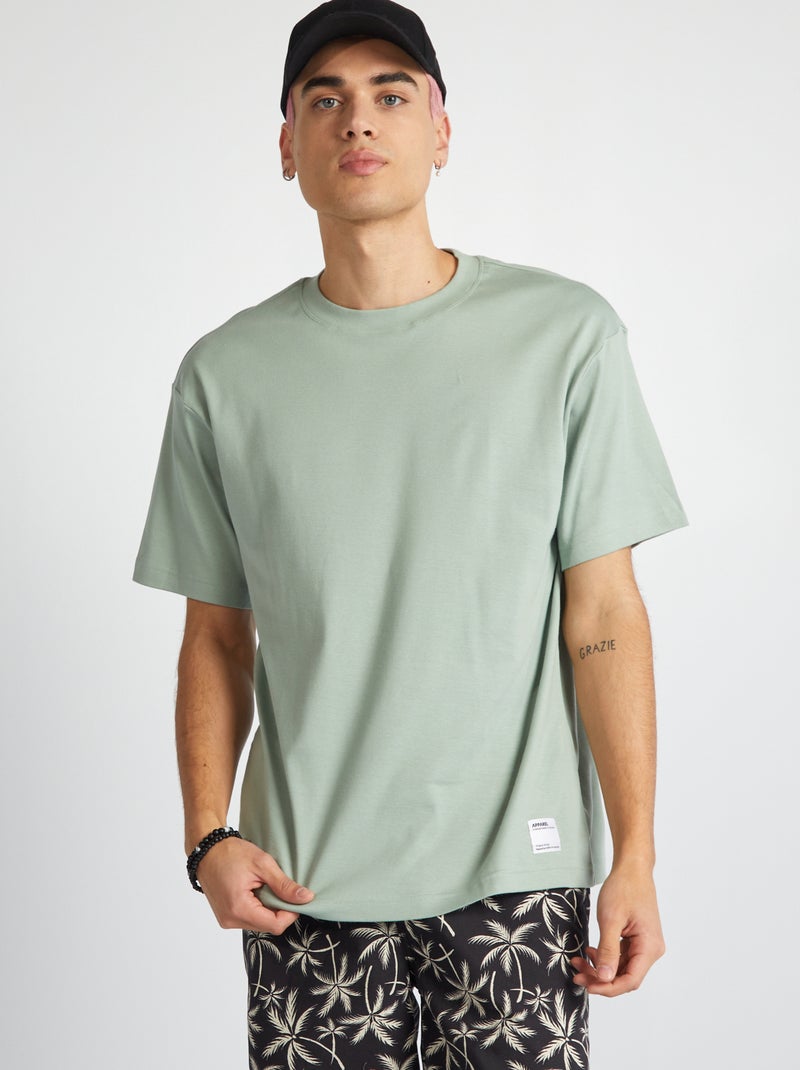 Camiseta de algodón con cuello redondo VERDE - Kiabi