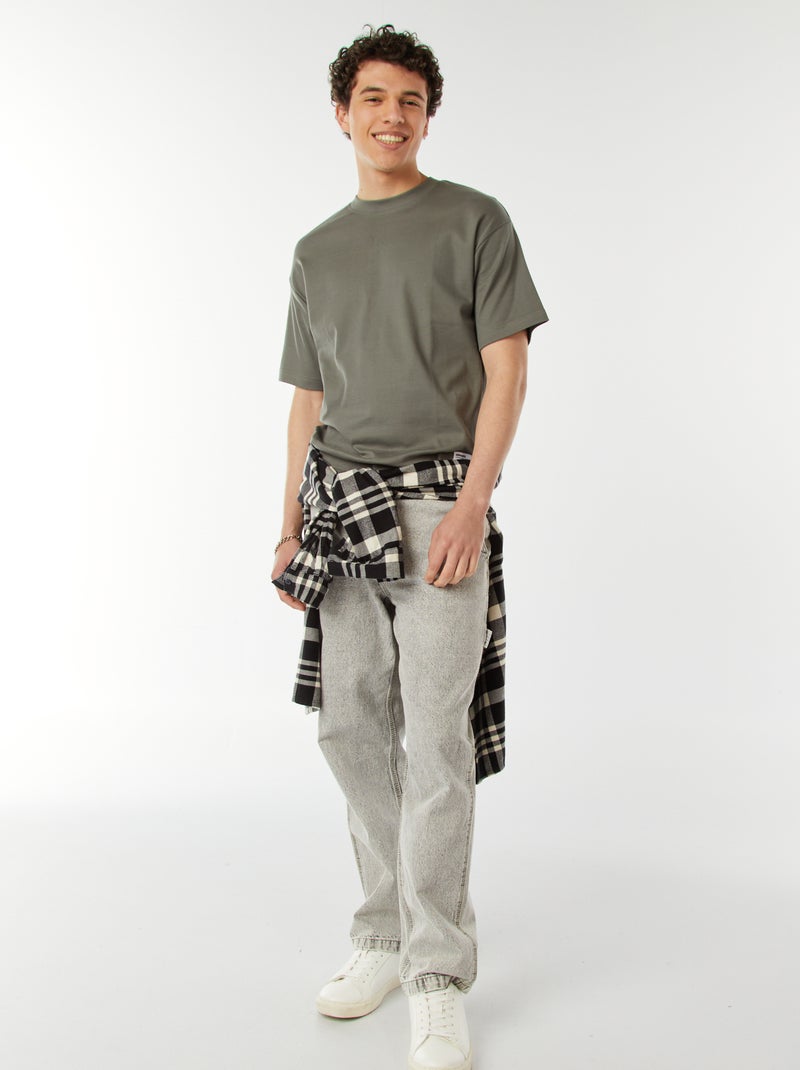 Camiseta de algodón con cuello redondo VERDE - Kiabi