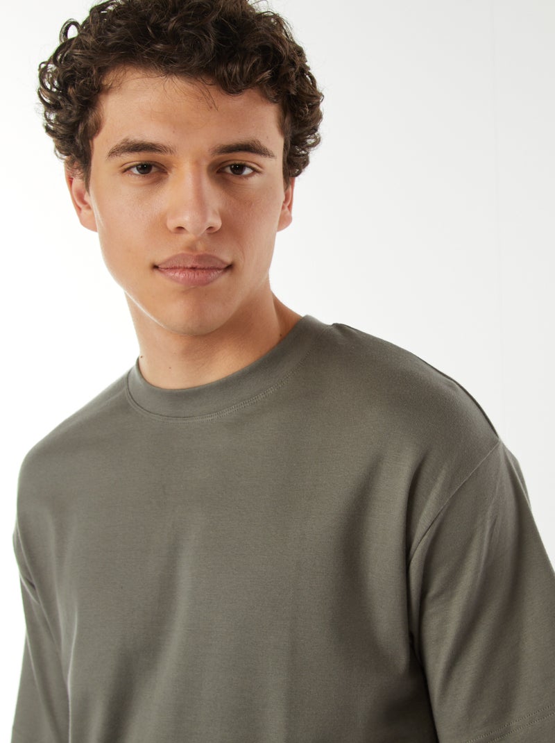 Camiseta de algodón con cuello redondo VERDE - Kiabi