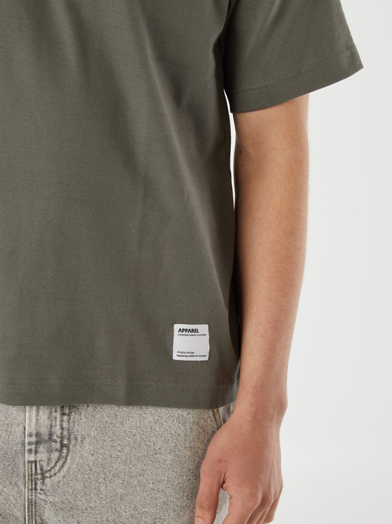 Camiseta de algodón con cuello redondo VERDE - Kiabi