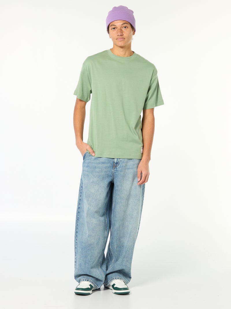 Camiseta de algodón con cuello redondo Verde - Kiabi