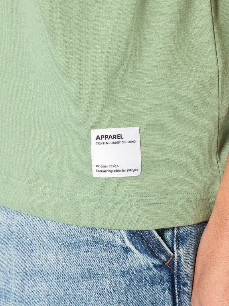 Camiseta de algodón con cuello redondo Verde - Kiabi