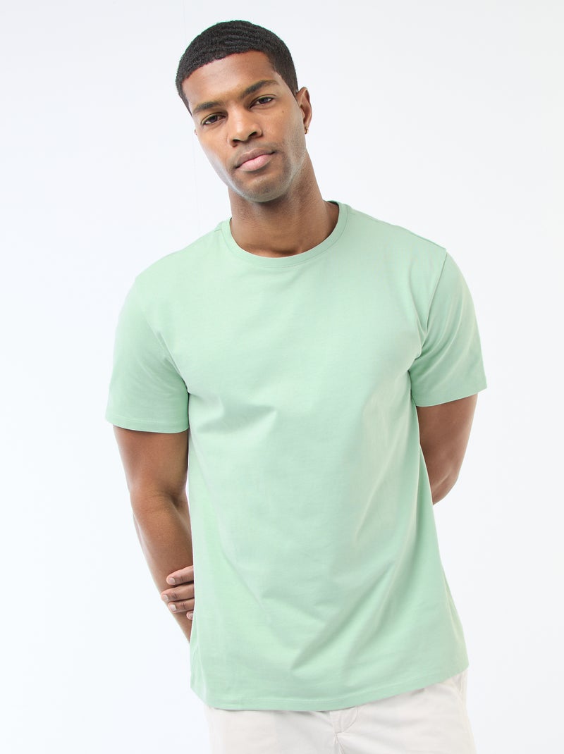 Camiseta de algodón con cuello redondo Verde - Kiabi