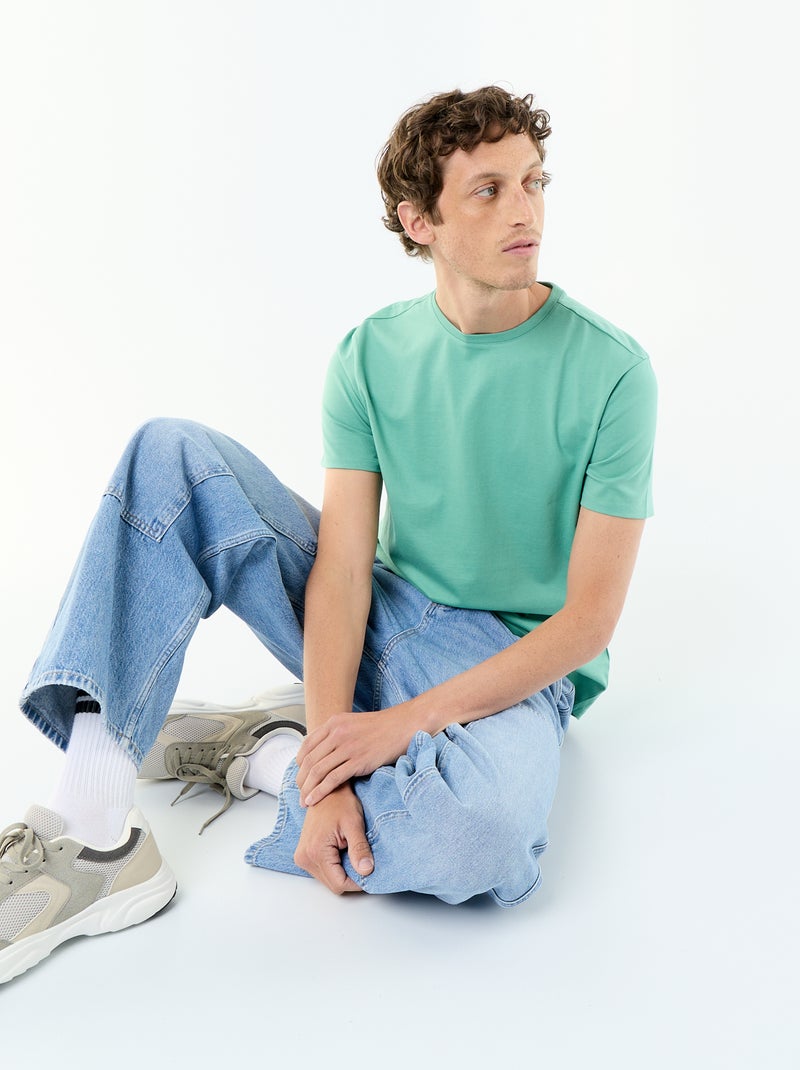 Camiseta de algodón con cuello redondo Verde - Kiabi