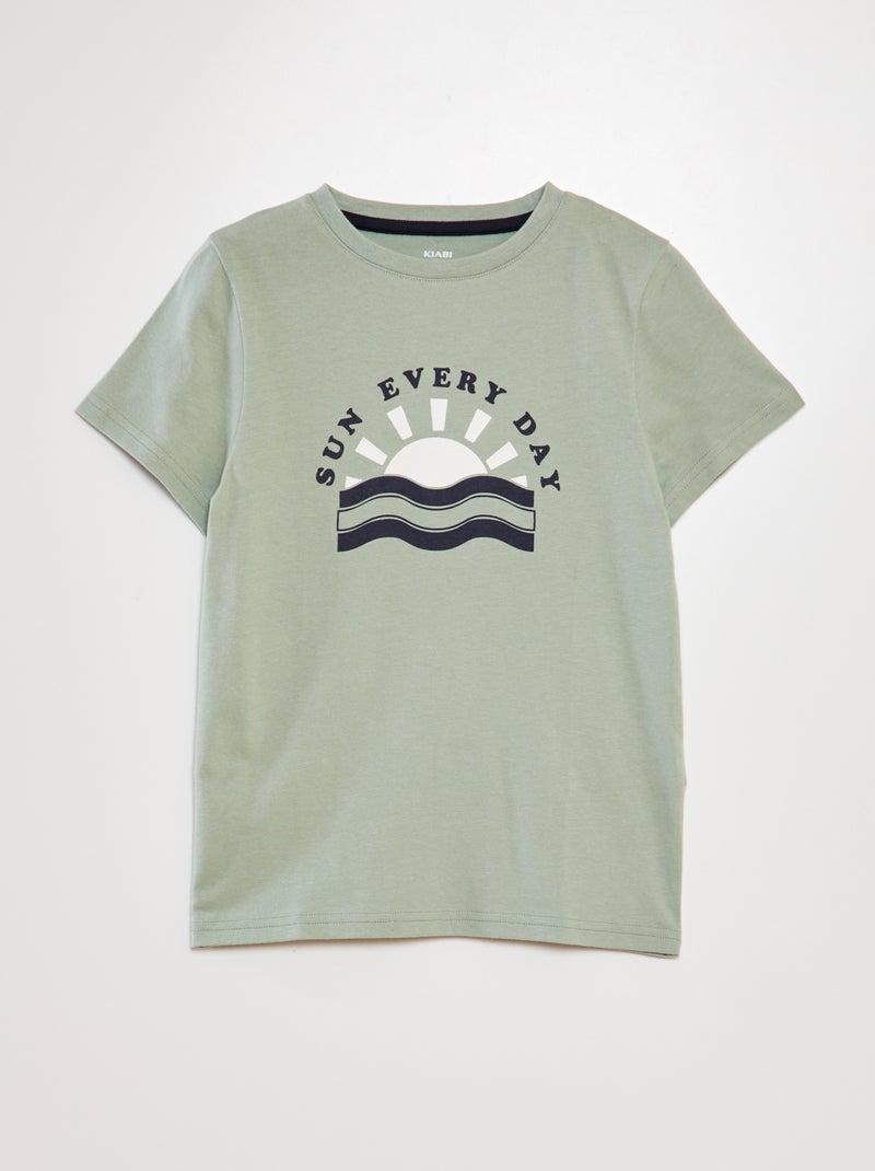Camiseta de algodón con cuello redondo VERDE - Kiabi