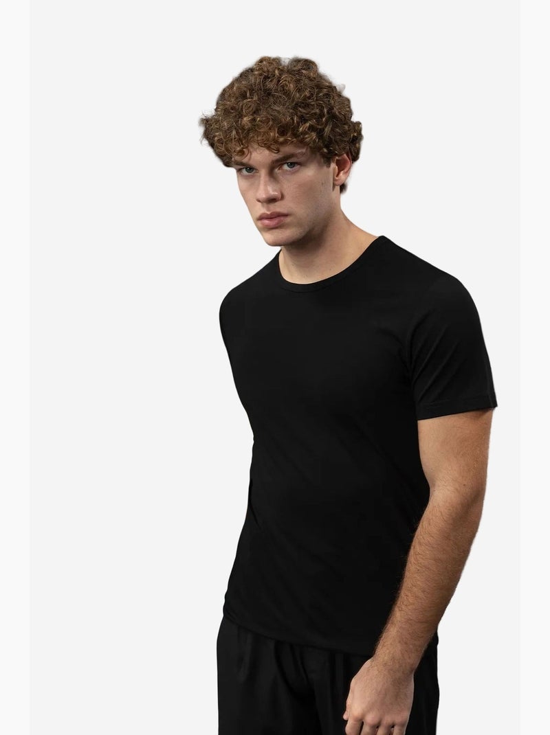 Camiseta de algodón con cuello redondo y corte entallado giesto Negro - Kiabi