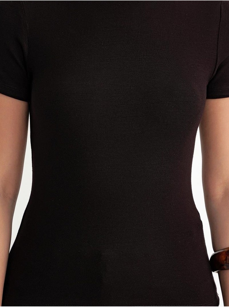 Camiseta de algodón con cuello redondo y corte entallado mixray Marrón oscuro - Kiabi
