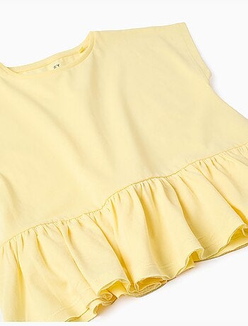 Camiseta de algodón con dobladillo con volantes