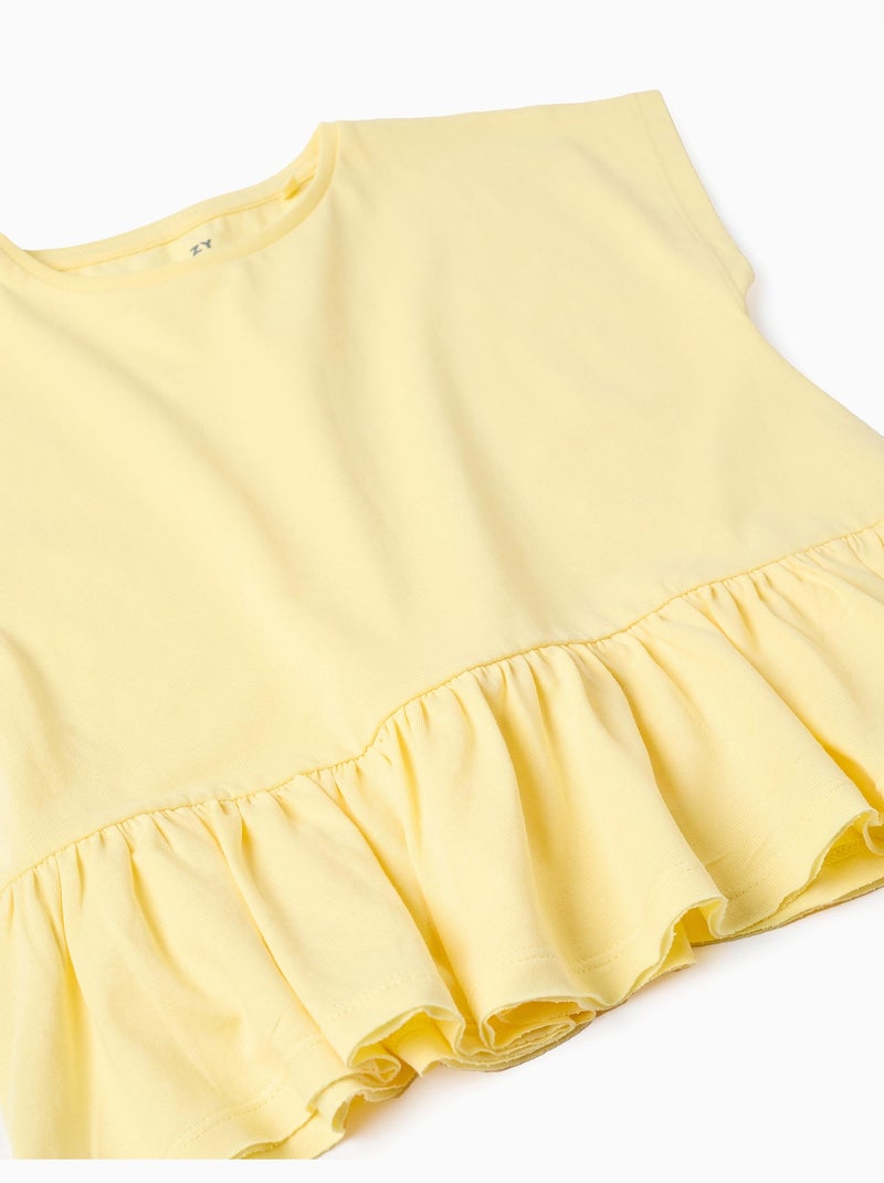 Camiseta de algodón con dobladillo con volantes Amarillo claro - Kiabi