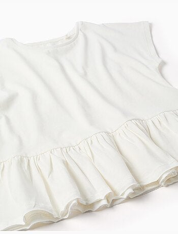 Camiseta de algodón con dobladillo con volantes