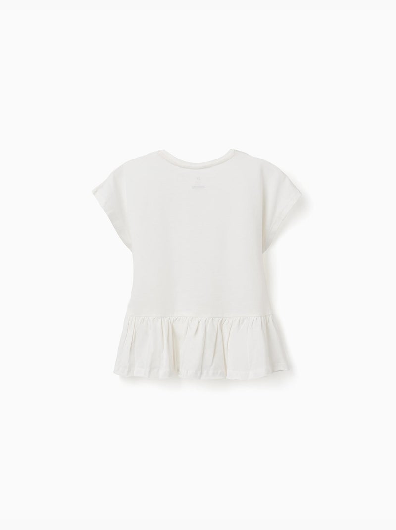 Camiseta de algodón con dobladillo con volantes Blanco - Kiabi