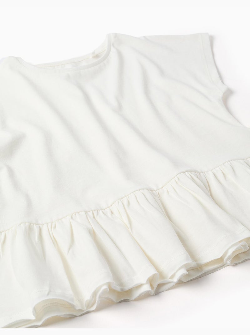 Camiseta de algodón con dobladillo con volantes Blanco - Kiabi