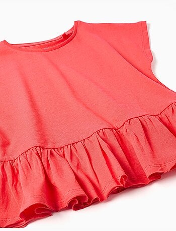 Camiseta de algodón con dobladillo con volantes