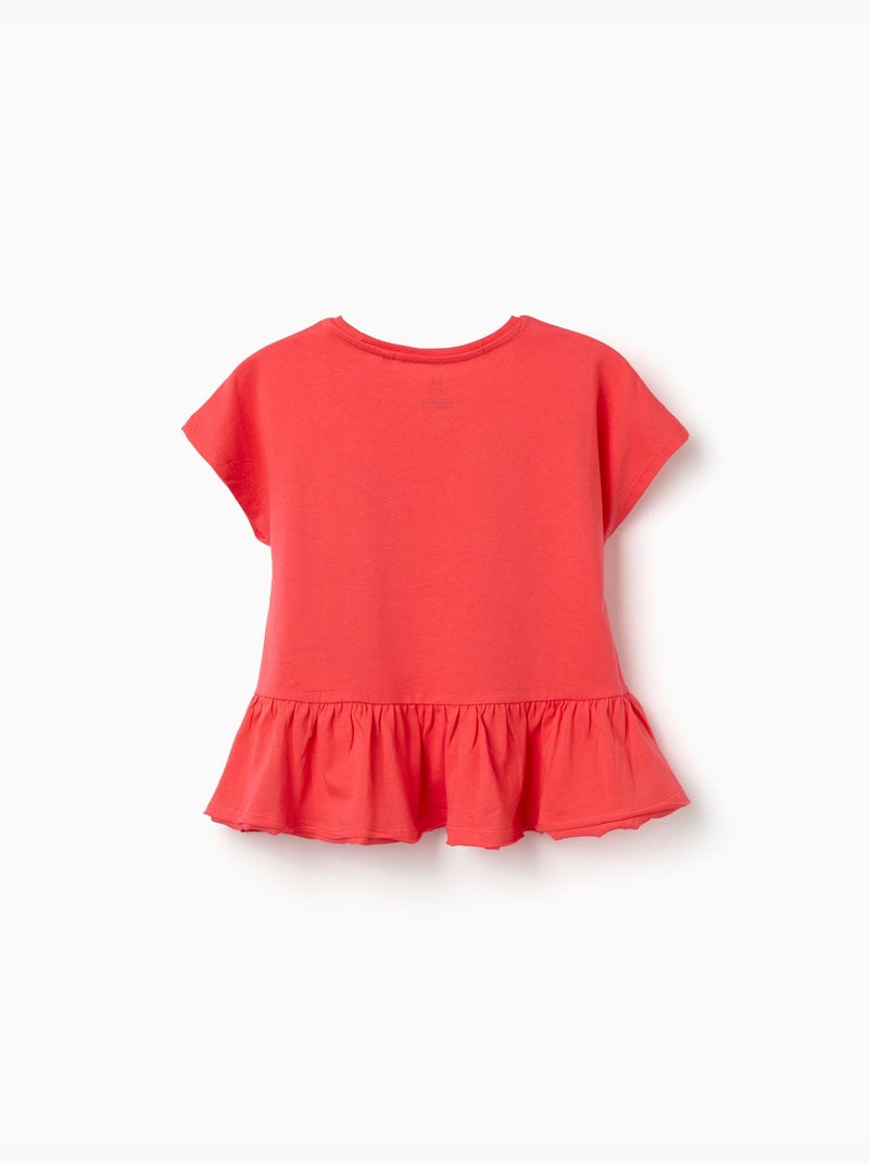 Camiseta de algodón con dobladillo con volantes Rosa - Kiabi