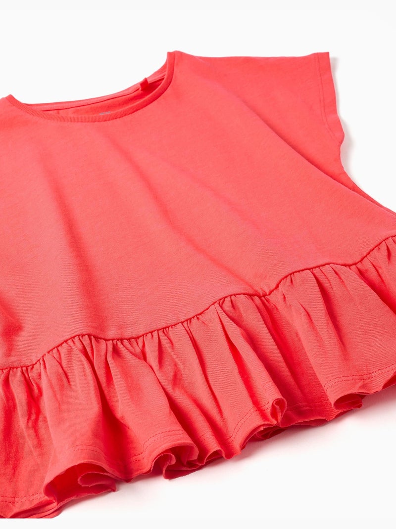 Camiseta de algodón con dobladillo con volantes Rosa - Kiabi