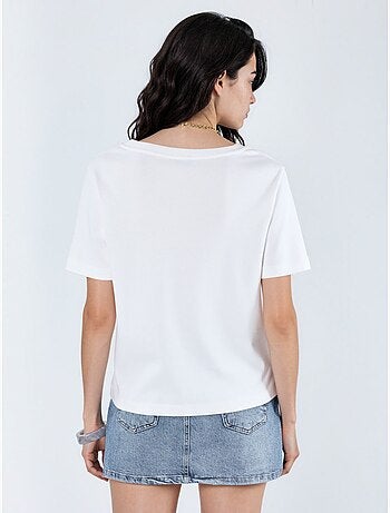 Camiseta de algodón con escote en v de corte regular y color liso busem