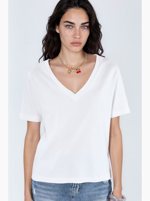 Camiseta de algodón con escote en v de corte regular y color liso busem - Kiabi