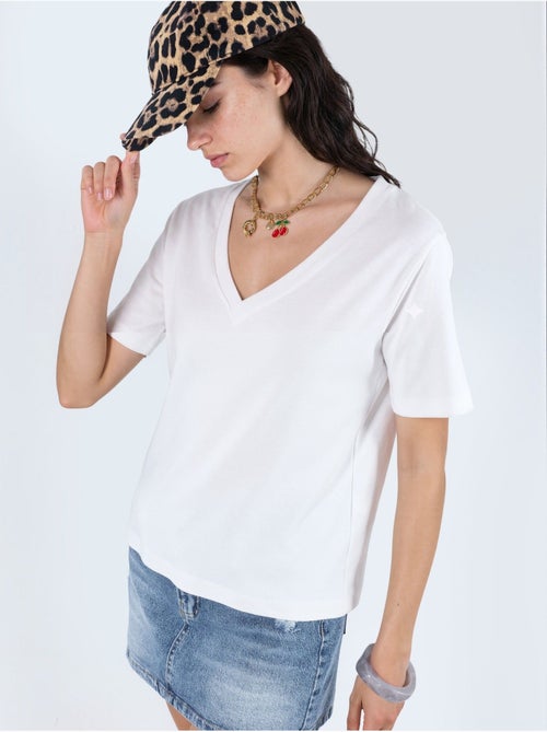 Camiseta de algodón con escote en v de corte regular y color liso busem - Kiabi