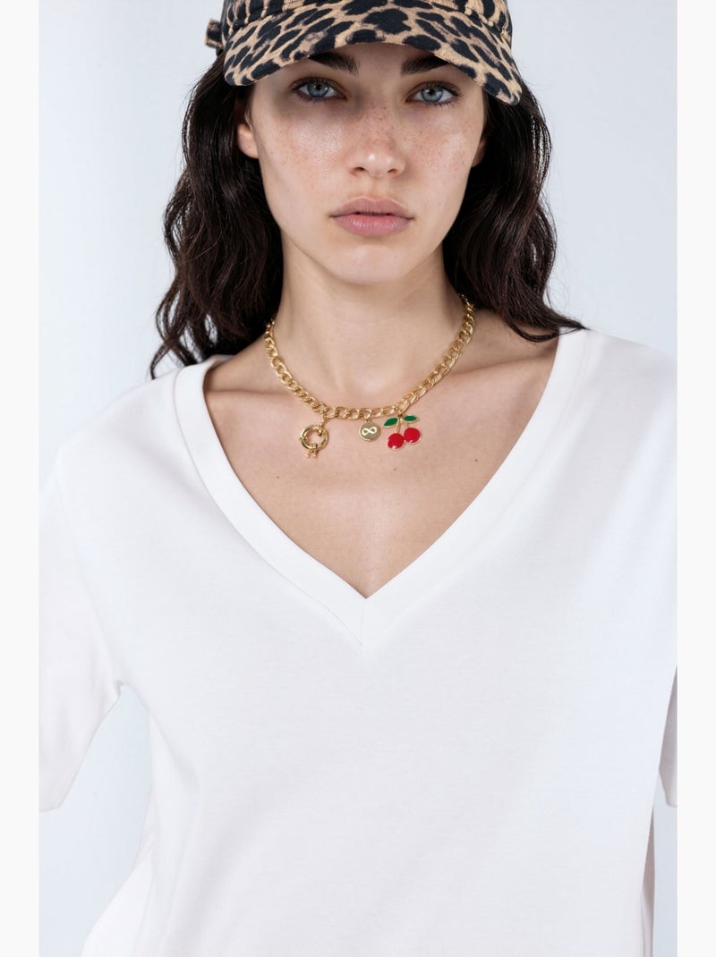 Camiseta de algodón con escote en v de corte regular y color liso busem Blanco - Kiabi