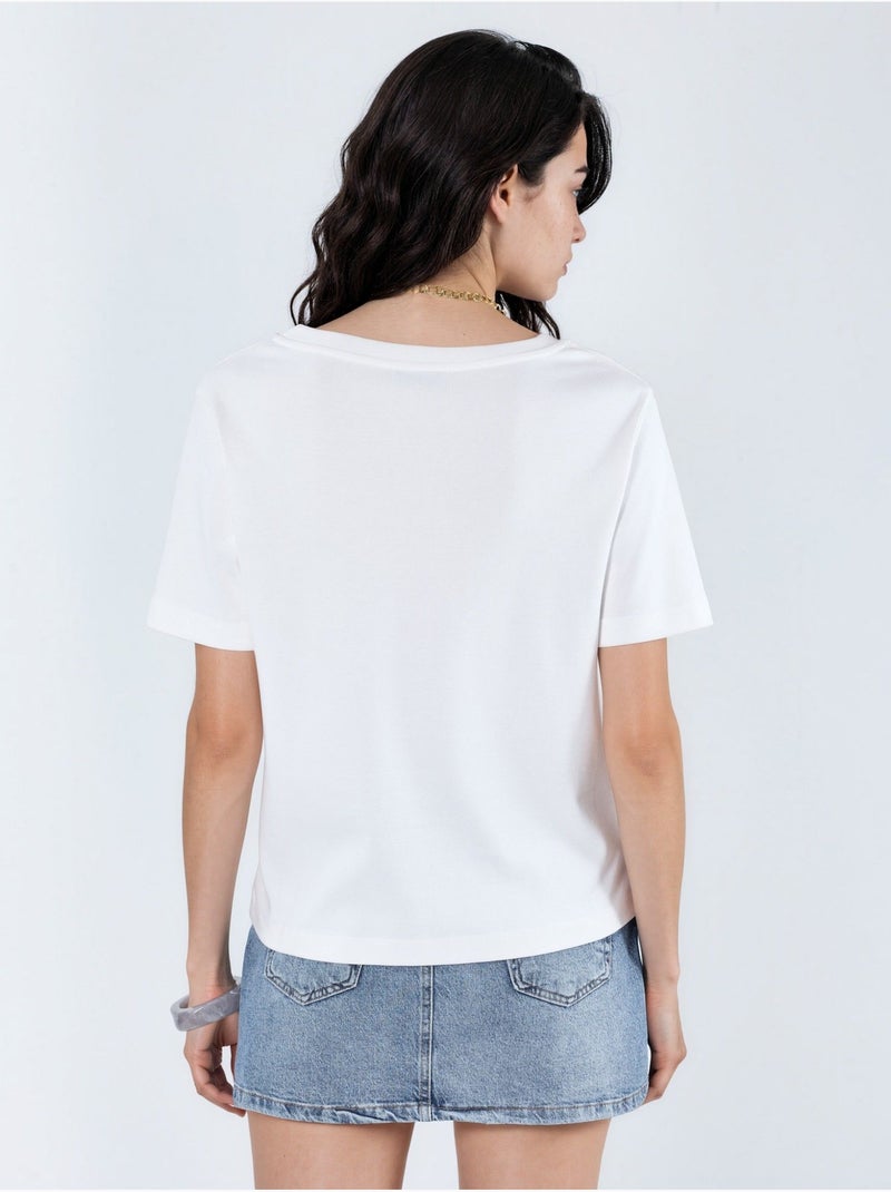 Camiseta de algodón con escote en v de corte regular y color liso busem Blanco - Kiabi