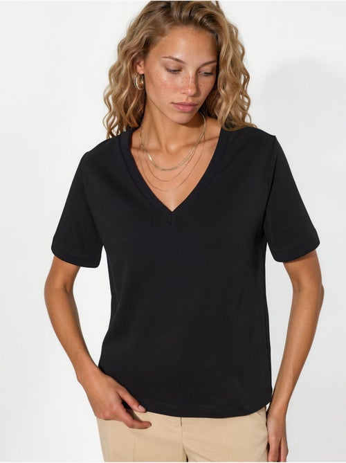 Camiseta de algodón con escote en v de corte regular y color liso busem - Kiabi