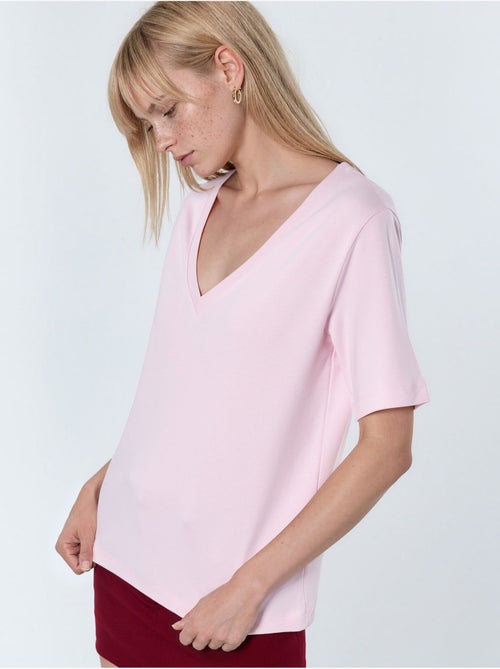 Camiseta de algodón con escote en v de corte regular y color liso busem - Kiabi