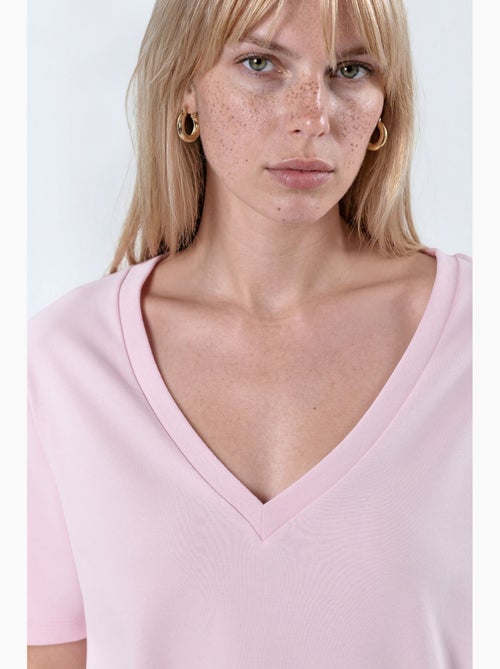Camiseta de algodón con escote en v de corte regular y color liso busem - Kiabi
