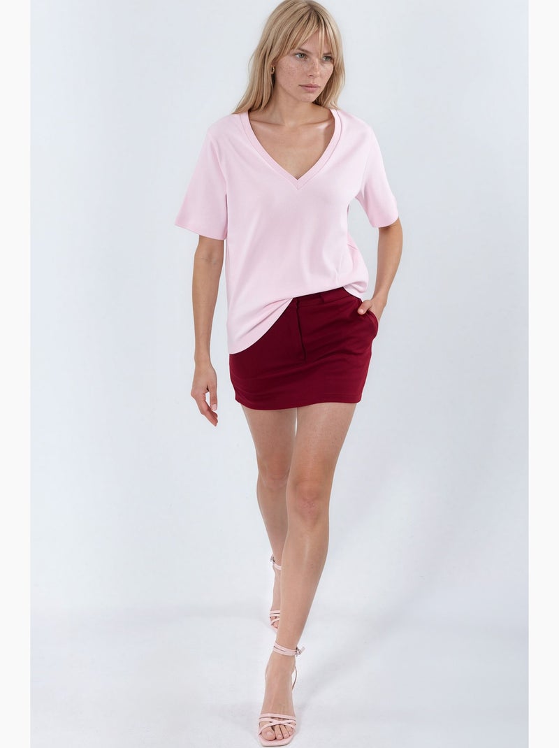 Camiseta de algodón con escote en v de corte regular y color liso busem Rosa claro - Kiabi